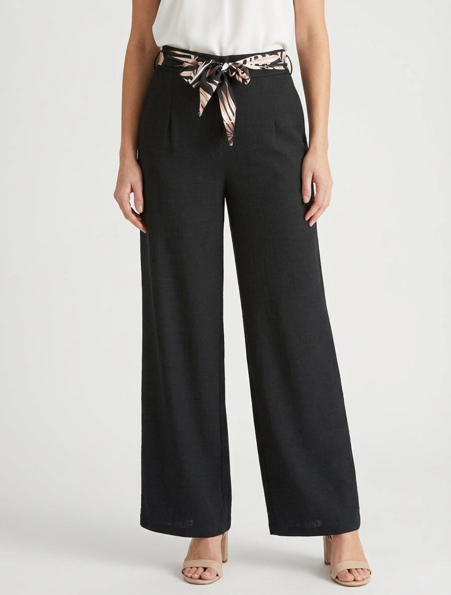 Pantalon droit taille haute ceinturé - Noir