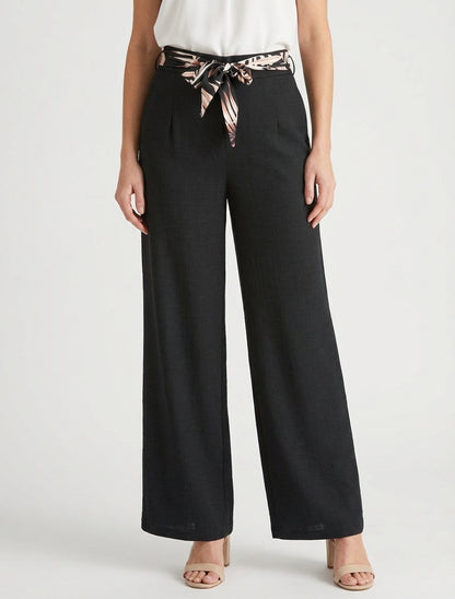 Pantalon droit taille haute ceinturé - Noir