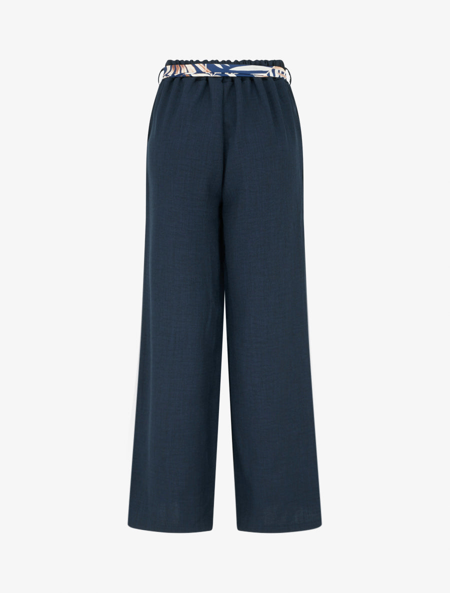 Pantalon droit ceinturé effet lin - Marine - 2