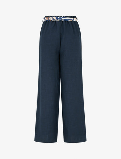 Pantalon droit ceinturé effet lin - Marine - 2