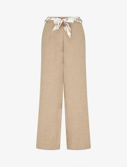 Pantalon droit ceinturé effet lin - Taupe - 1