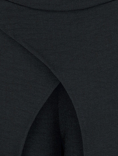 Pantalon droit effet lin à double pans - Noir - 3