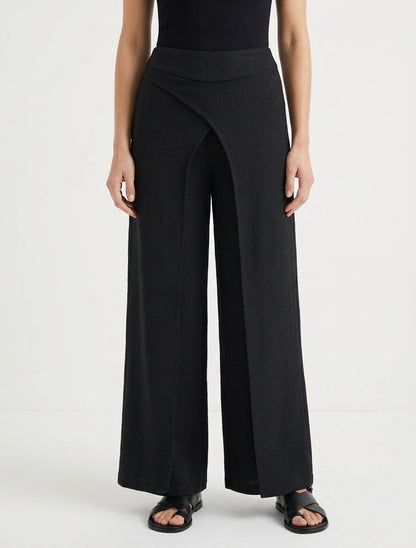 Pantalon droit taille haute à double pans - Noir