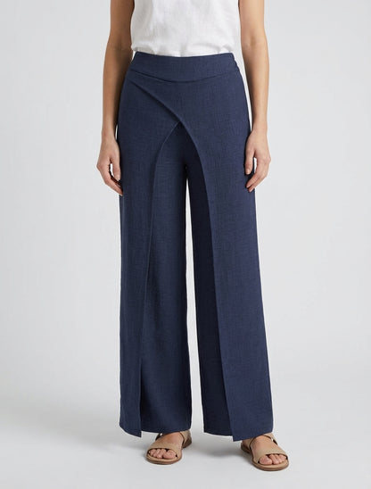 Pantalon droit taille haute à double pans - Marine