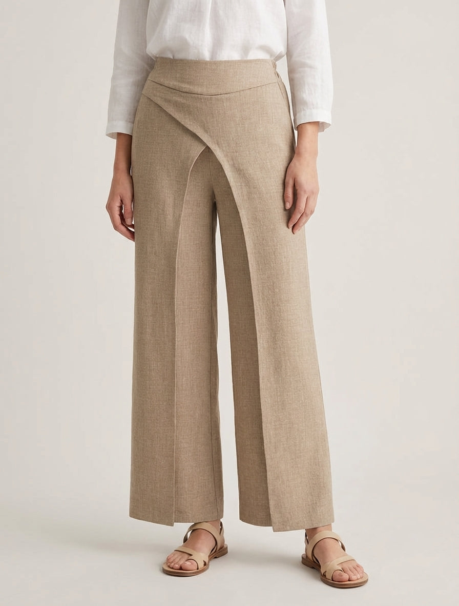 Pantalon droit taille haute à double pans - Taupe