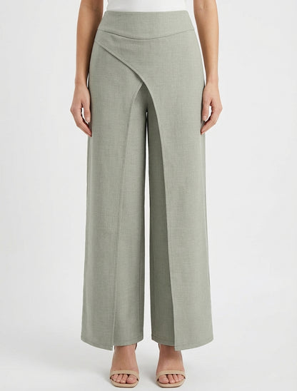 Pantalon droit taille haute à pans - Kaki