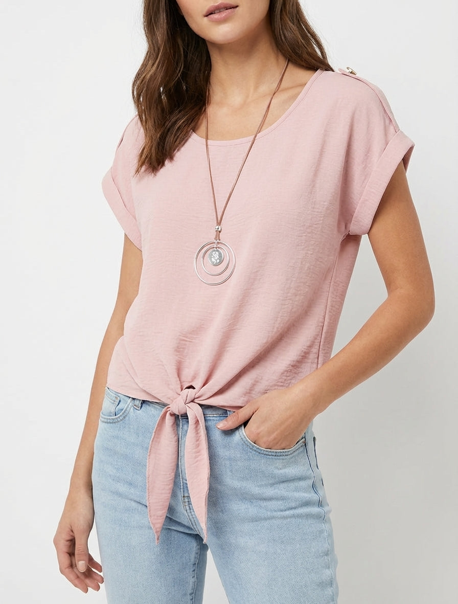 Top fluide à empiècement bijoux - Vieux rose