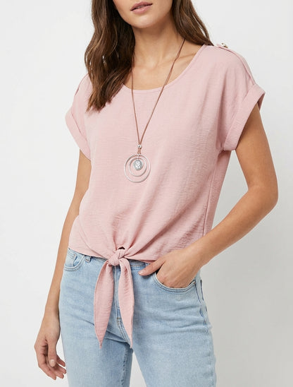 Top fluide à empiècement bijoux - Vieux rose