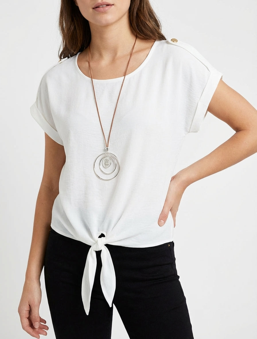 Top fluide à liens et bijoux - Blanc