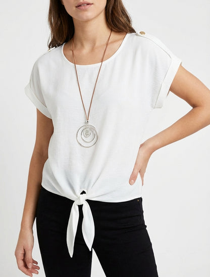 Top fluide à liens et bijoux - Blanc