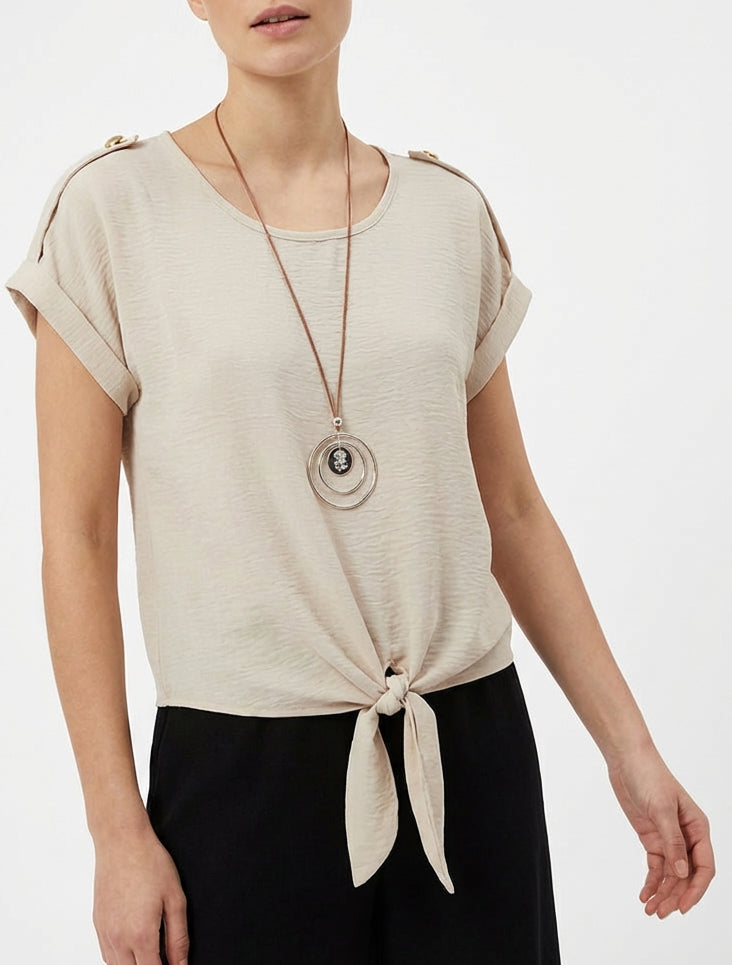 Top fluide à empiècement bijoux - Beige
