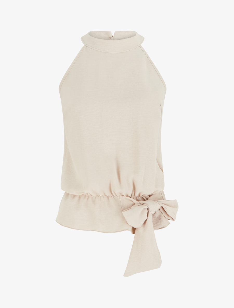 Top à col américain et noeud - Beige - 1