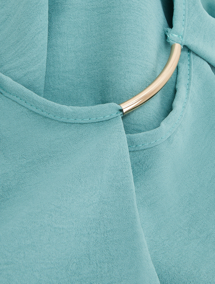 Top droit uni à col rond bijou - Turquoise - 3