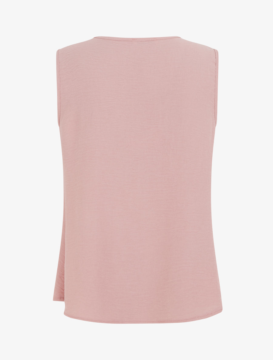 Top droit uni à col rond bijou - Rose - 2