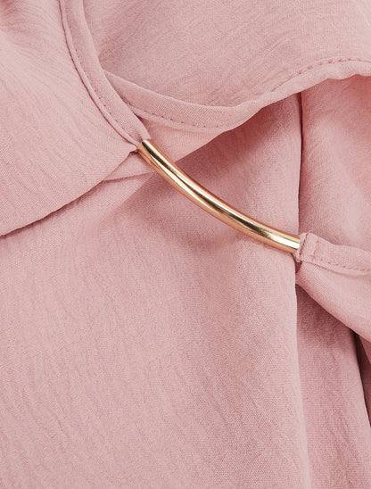 Top droit uni à col rond bijou - Rose - 3