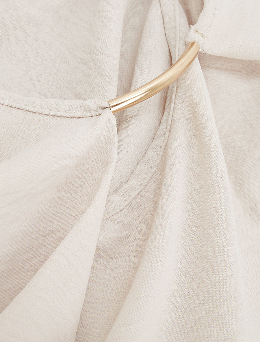 Top droit uni à col rond bijou - Beige - 3