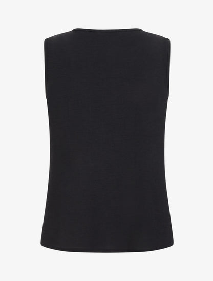 Top droit uni à col rond bijou - Noir - 2