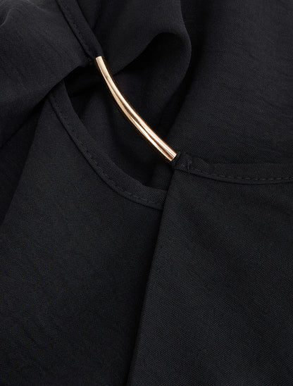 Top droit uni à col rond bijou - Noir - 3