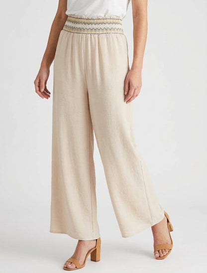 Pantalon droit taille haute fantaisie - Beige
