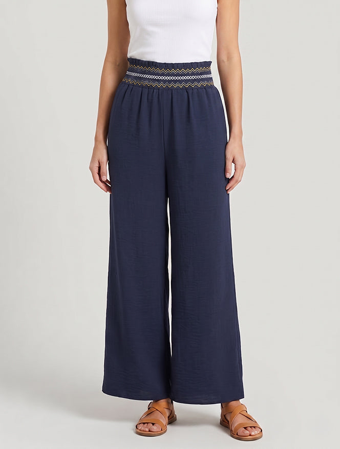 Pantalon droit taille haute fantaisie - Marine