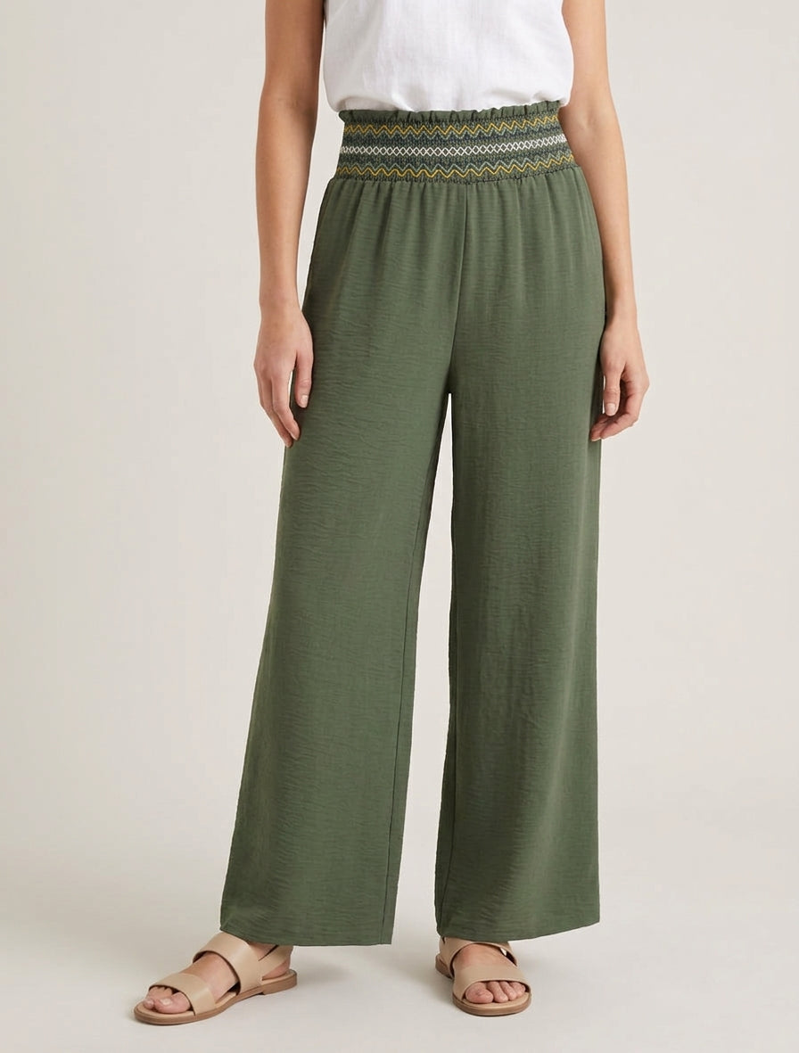 Pantalon droit taille haute fantaisie - Kaki
