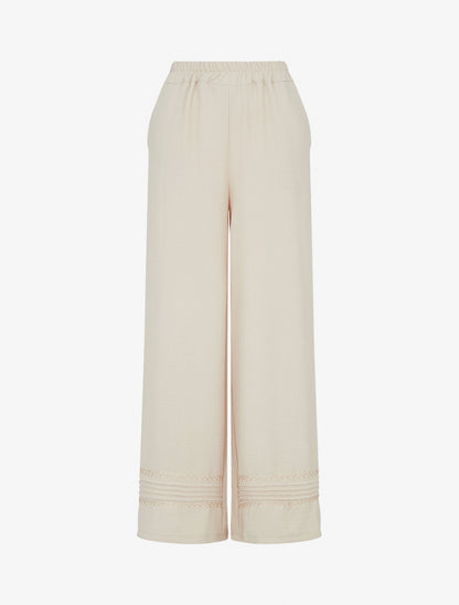 Pantalon ample à bords brodés - Beige - 1