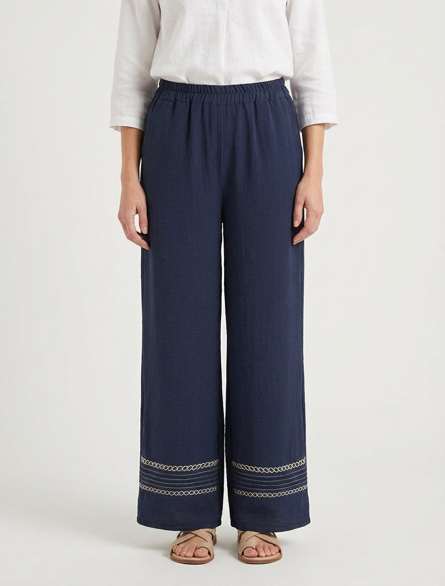 Pantalon fluide taille haute - Marine
