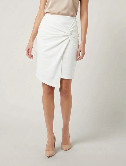 Jupe droite taille haute effet torsadé - Blanc