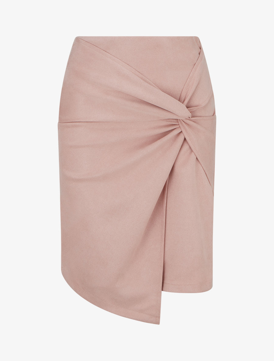 Jupe droite en suédine effet torsadé - Rose - 1