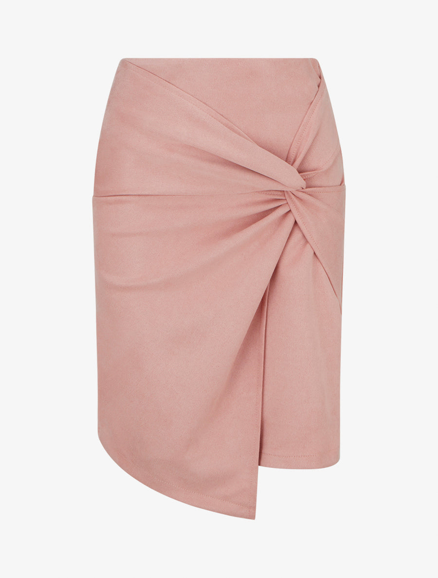 Jupe droite en suédine effet torsadé - Rose