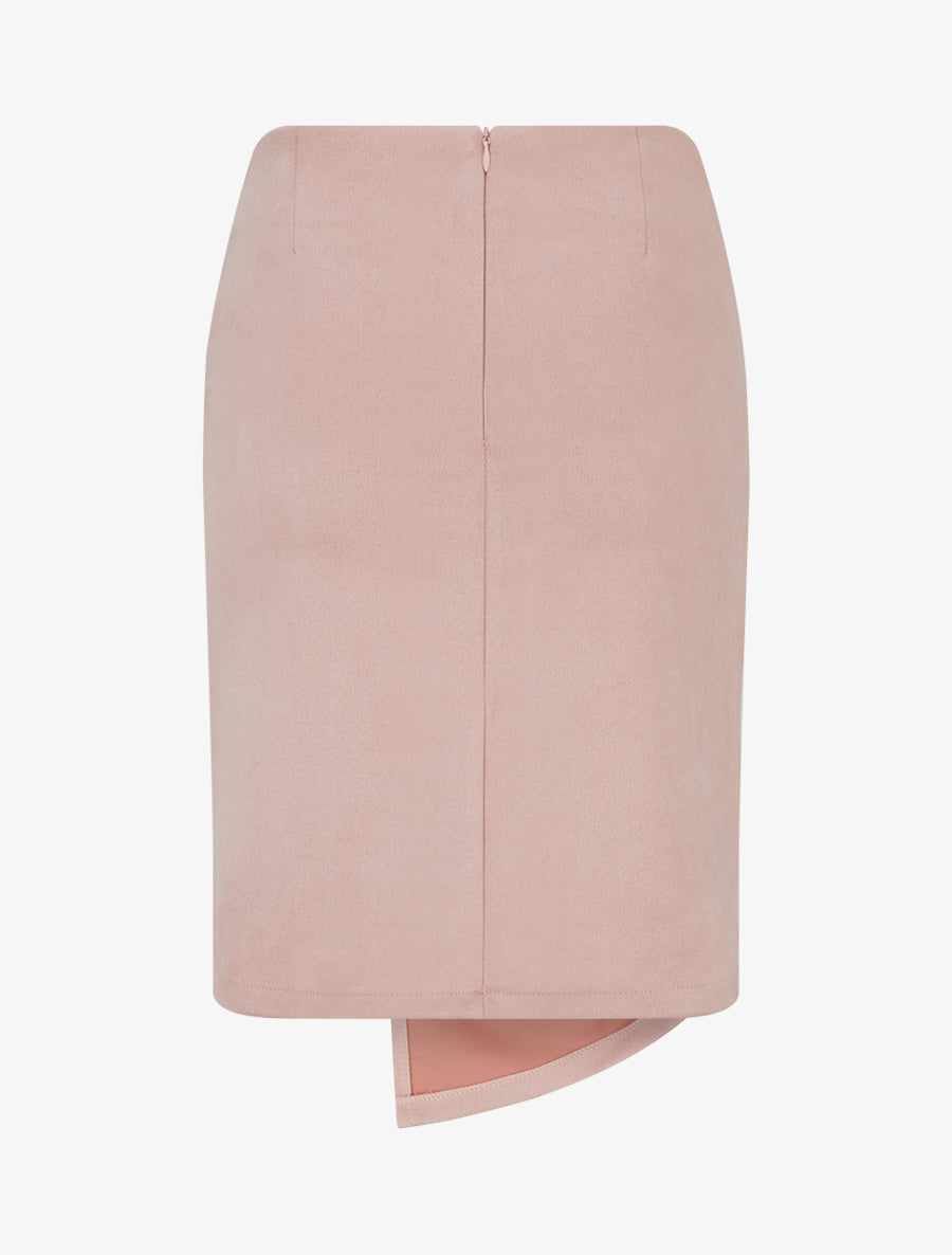 Jupe droite en suédine effet torsadé - Rose - 2