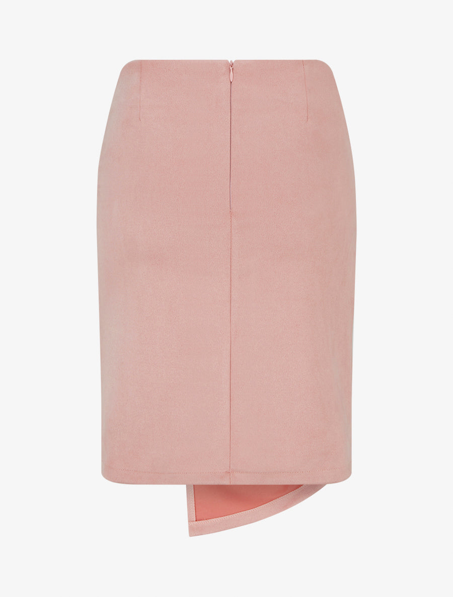 Jupe droite taille haute en suédine - Rose