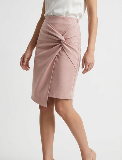 Jupe droite taille haute en suédine - Rose
