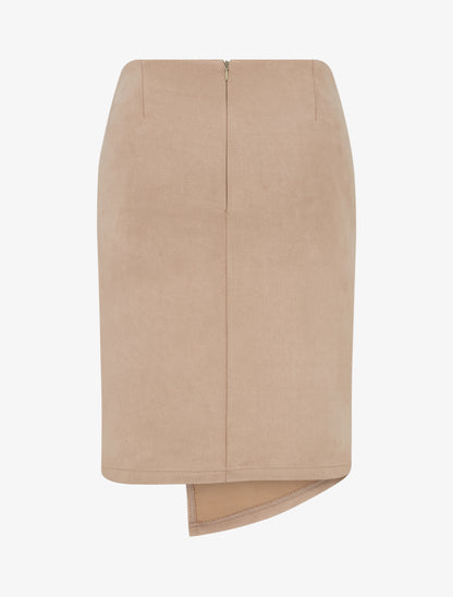 Jupe droite en suédine effet torsadé - Beige - 2