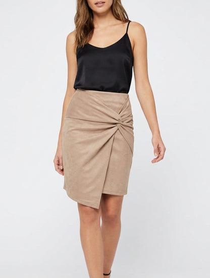 Jupe droite taille haute suédine - Beige