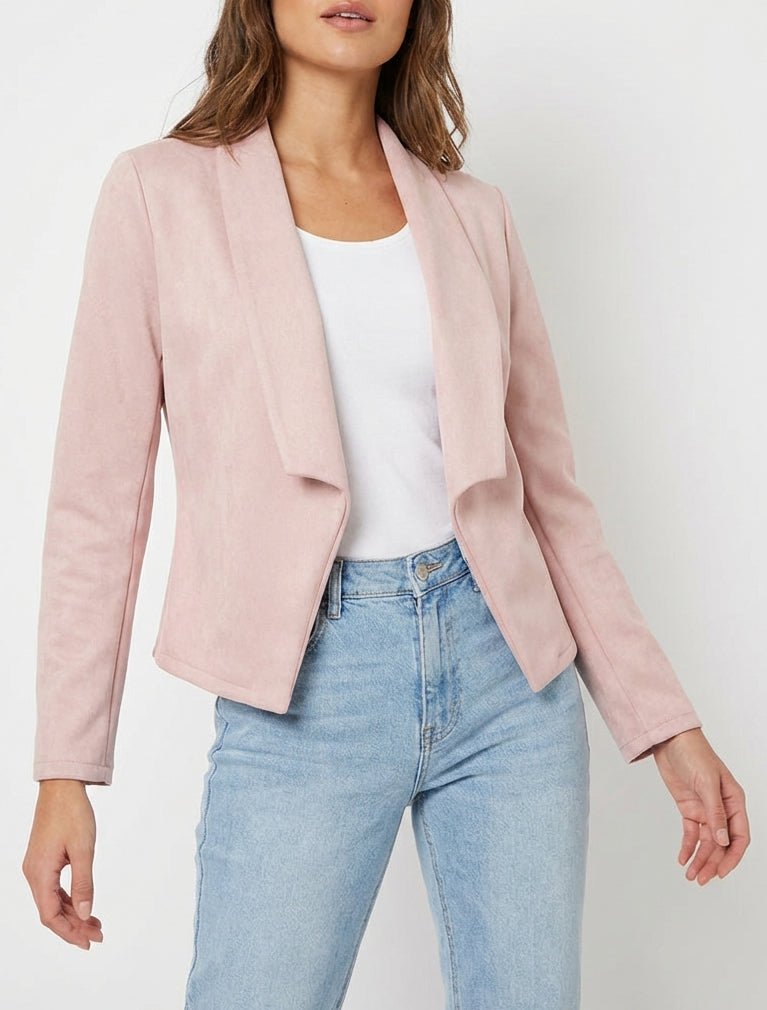 Veste suédine col châle - Rose