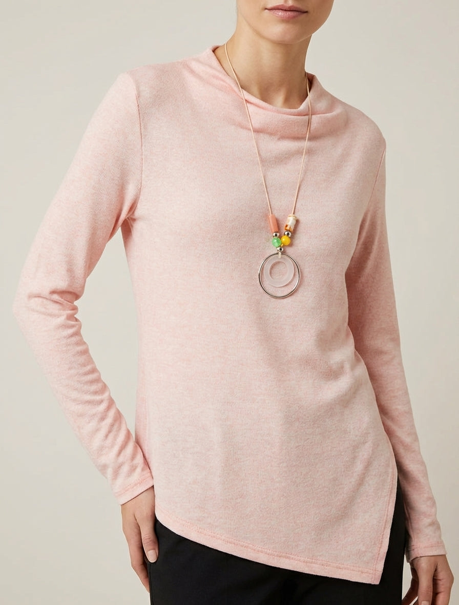 Pull fin asymétrique bénitier - Rose