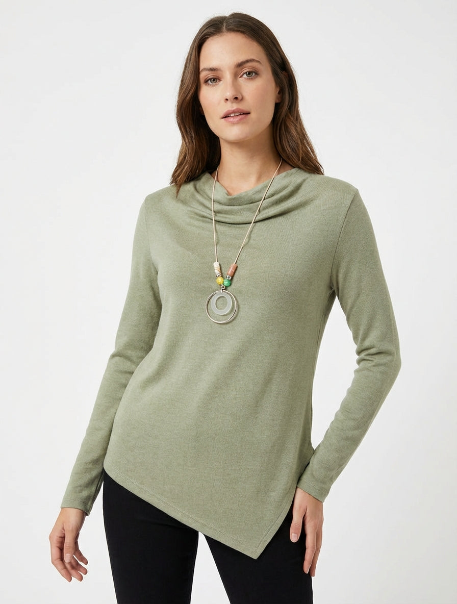 Pull asymétrique à col bénitier - Kaki