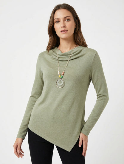 Pull asymétrique à col bénitier - Kaki