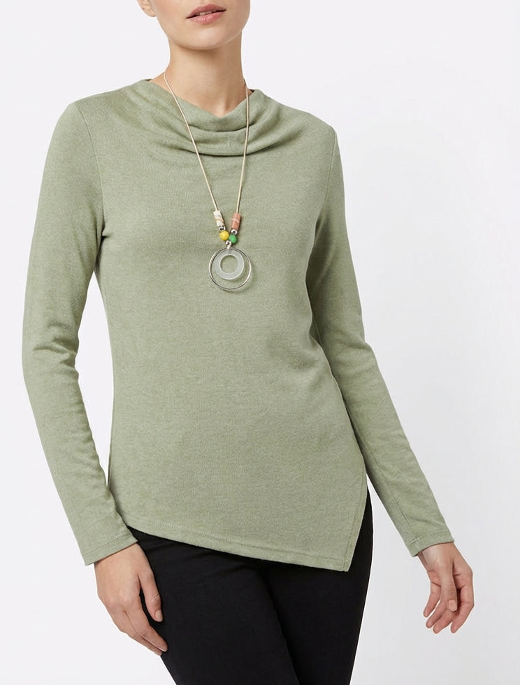 Pull fin asymétrique col bénitier - Kaki