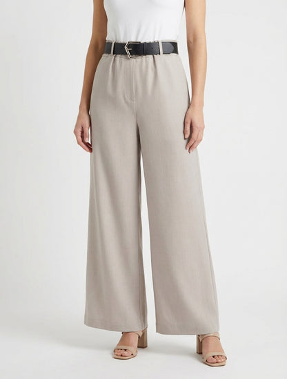 Pantalon ample ceinturé à taille haute - Taupe clair