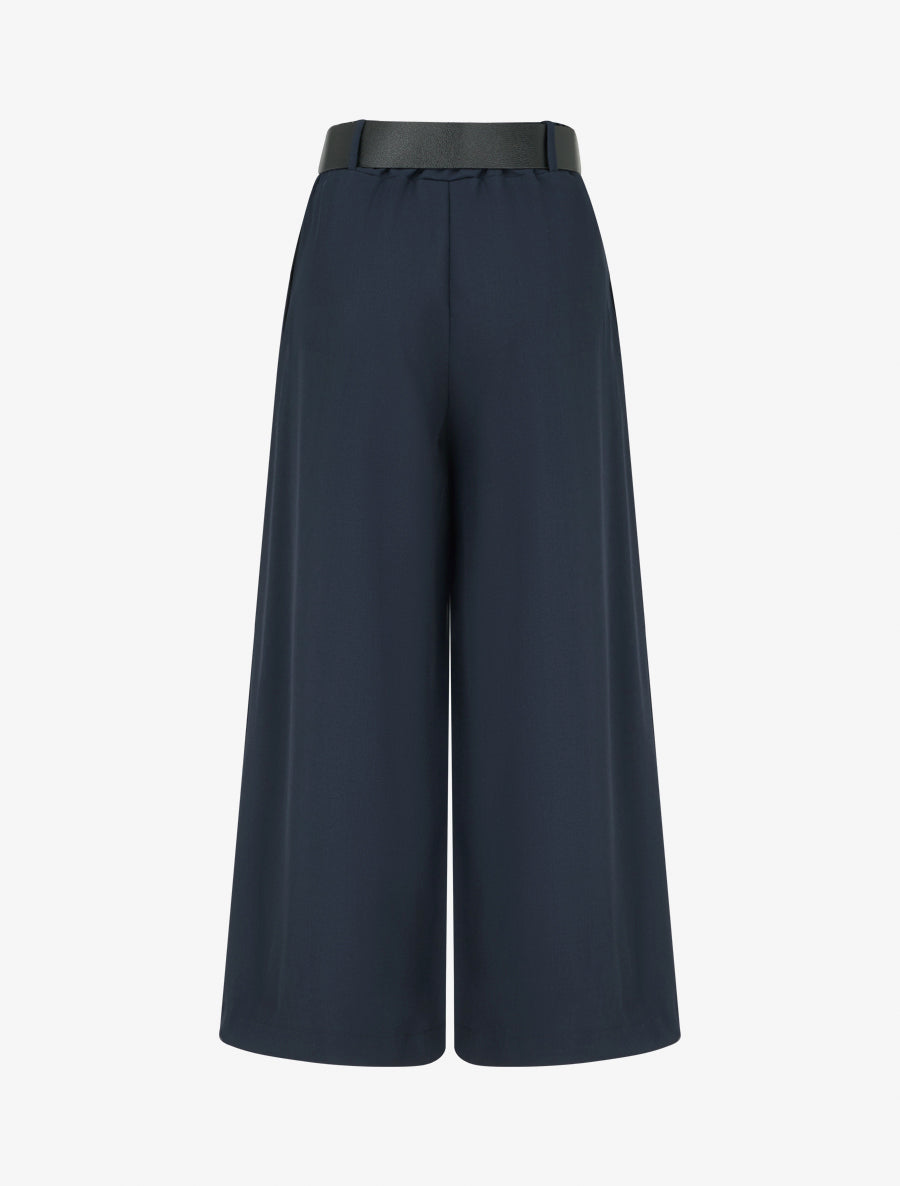 Pantalon ample uni à taille haute - Marine - 2