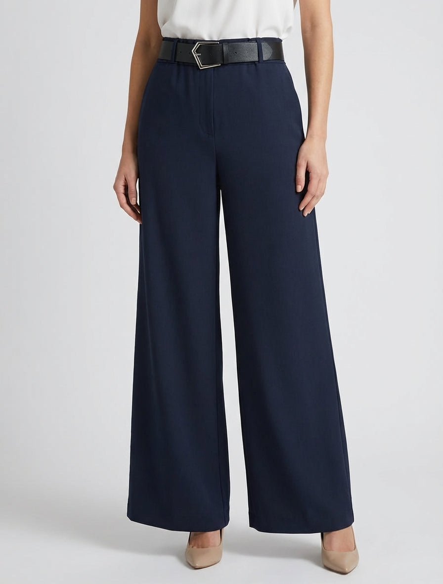Pantalon ample à ceinture incluse - Marine