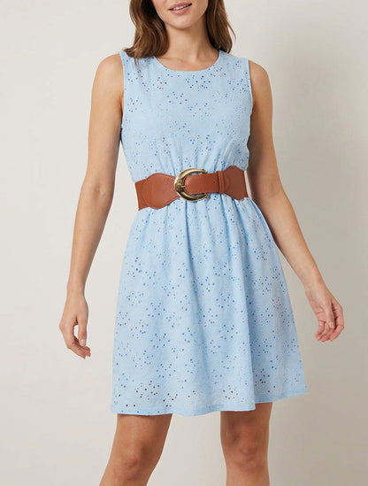 Robe broderie anglaise taille élastiquée - Bleu ciel