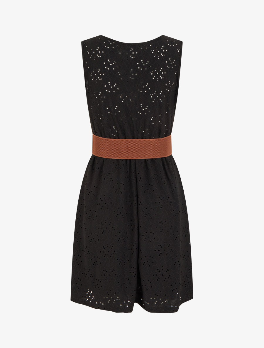 Robe évasée sans manches en broderie anglaise - Noir - 2