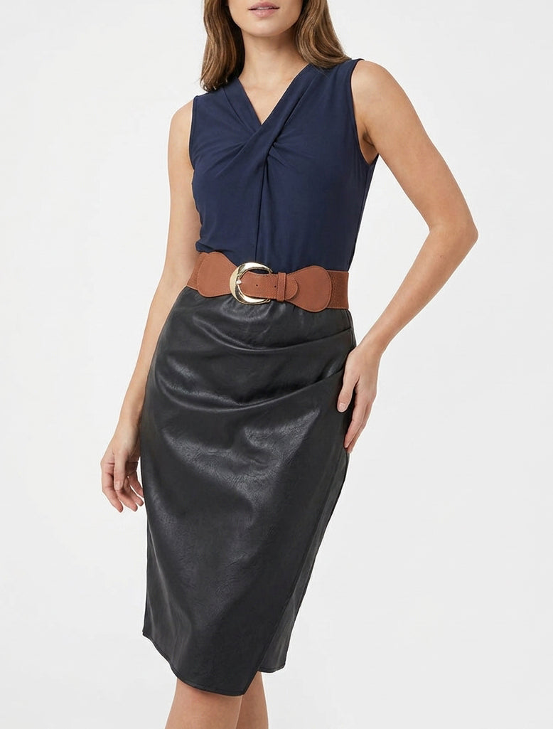 Robe bimatière ceinturée - Noir