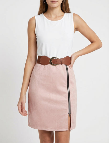 Robe bimatière coupe droite - Rose