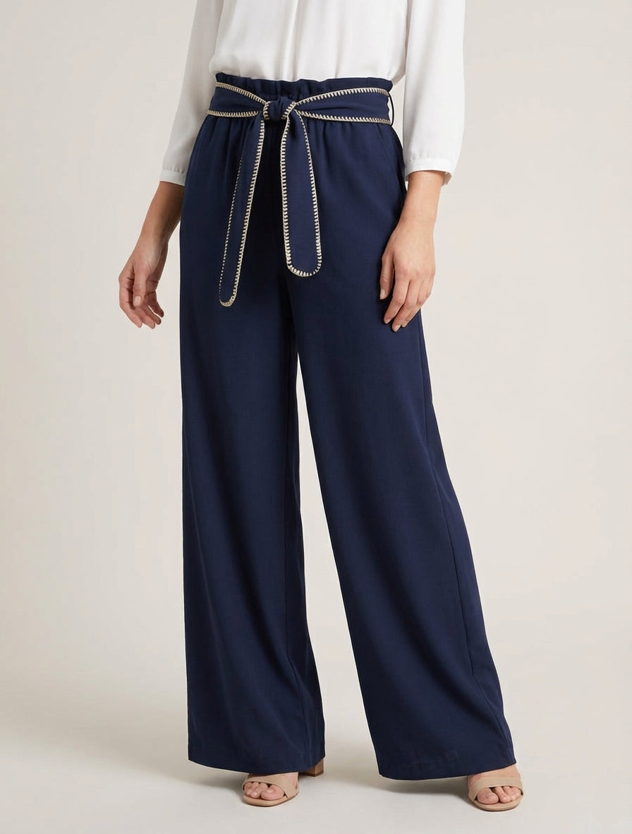 Pantalon fluide taille haute - Marine