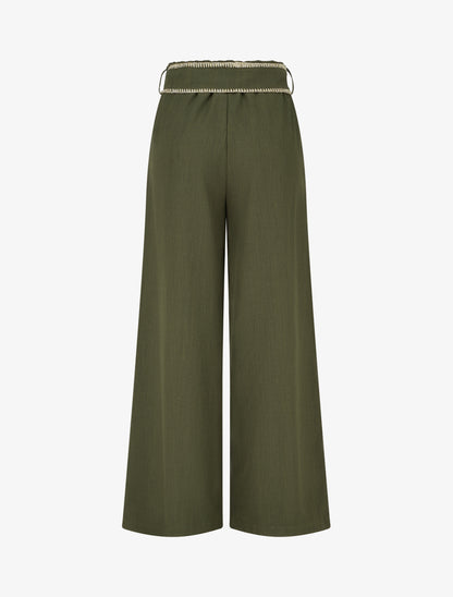 Pantalon ceinturé à détail irisé - Kaki - 2