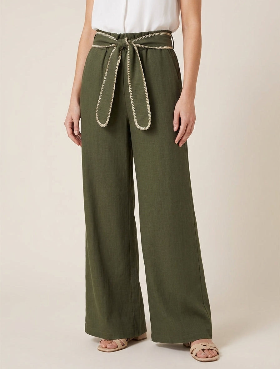 Pantalon fluide taille haute - Kaki